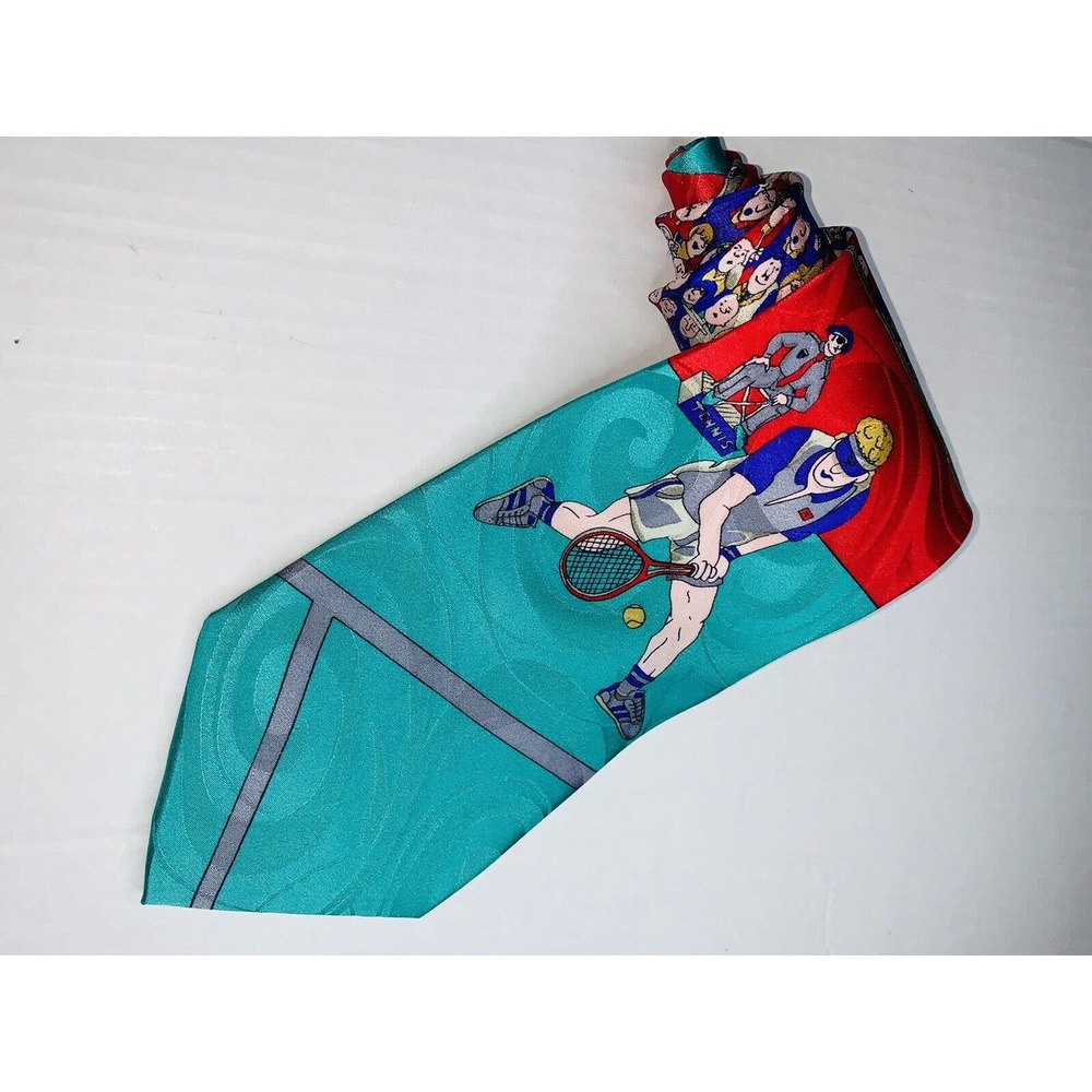 Carlo Palazzi Studio Tennis Player and Crowd 4" Wide Necktie Tie Silk Handmade